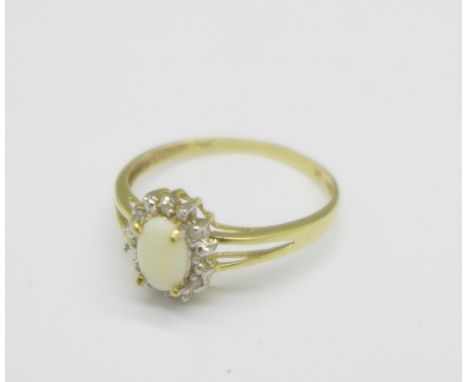 A 9ct gold, opal and diamond ring, 1g, O