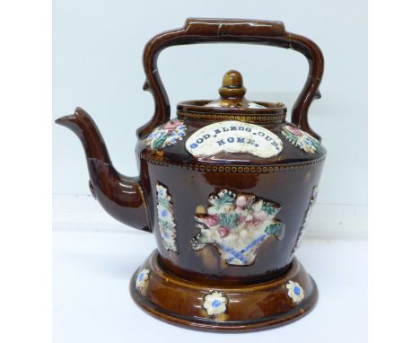 A Bargeware teapot and stand, a/f