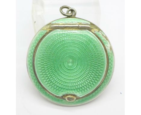 A silver and green enamel compact, Walker & Hall, enamel a/f