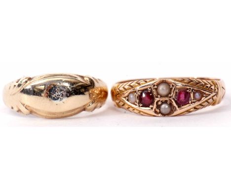 Mixed Lot: Victorian 15ct gold, ruby and seed pearl ring, hallmarked Chester 1897, size M, together with a 9ct gold and small