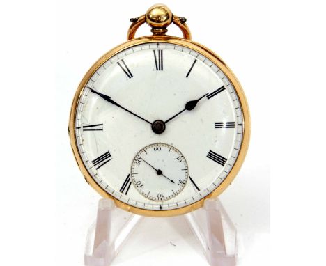 Second quarter of 19th century 18ct gold open face lever watch, Willm B Crisp - 20 Green Terrace, London, the frosted and gil