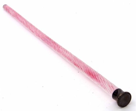 Late Victorian glass baton of tapering twisted clear and pink glass form with a polished silver end cap, London 1900, maker's