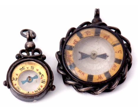 Mixed Lot: hallmarked silver framed pendant compass, hallmarked Chester 1897, together with a larger white metal example, in 