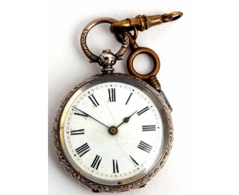 Early 20th century Swiss silver cased open face cylinder fob watch, the frosted and gilt movement with mono-metallic balance 