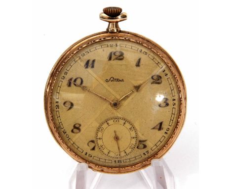 Early 20th century open face keyless lever watch, Switana, the Swiss 15-jewel movement with striped decoration, bi-metallic c