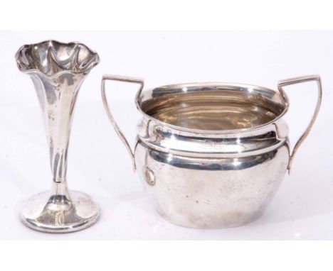 Mixed Lot: comprising a two-handled bachelor's sugar basin together with a small trumpet vase (loaded), width of basin 11.5cm