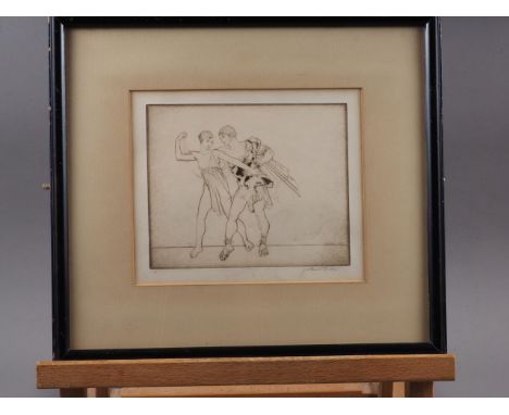 William Russell Flint: a signed dry point limited edition etching, "Allegro", LVI, 4 3/4" x 5 7/8", in strip frame 