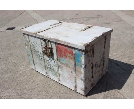A 19th century colonial painted teak and metal bound trunk, 47" wide x 28" deep x 30" high