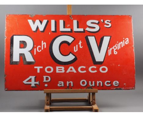 An early 20th century enamel sign, "Wills Rich Cut Virginia", 18" x 30", and one other sign 