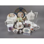 A quantity of commemorative china mugs and saucers, a Spode "Bodleian Library" commemorative