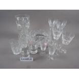 A quantity of mostly table glass, including wines, whisky tumblers, brandy balloons, liqueurs,