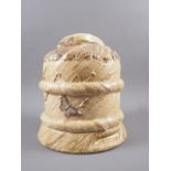 A Majolica cheese dish, formed as wheat with relief mouse and butterfly decoration, 11 1/4" high