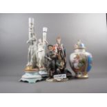 A Capodimonte figure "Queen Elizabeth", 14 3/4" high, another similar figure, "The Buskers", a