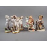 A pair of Samson candlesticks with bird and foliage decoration, 5" high, four Capodimonte musician