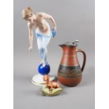 A Rosenthal Art Nouveau style figure with impressed "Ernstwenck 746" mark to base, 11 3/4" high, a