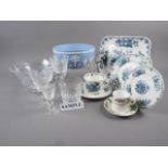 An assortment of table glass, including four whisky tumblers, twelve wines, twelve smaller wines,