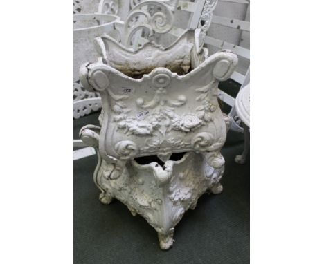A pair of white painted cast metal square formed garden planters 