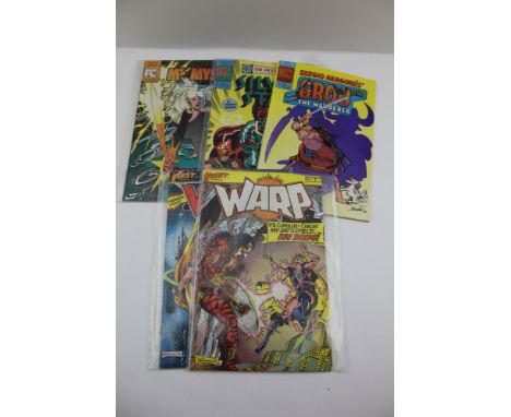 First Comics No.1 Mar WARP "The Coming of Lord Cumulus!" (Plastic Wrap), First Comics No.2 Apr WARP "Its Cumulus vs Chaos! My