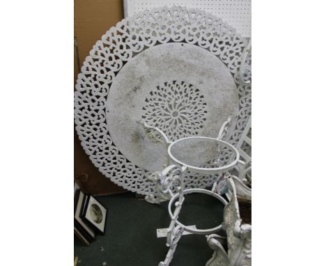 A large white painted metal garden circular table 