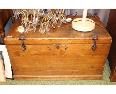19thC Sea Chest/Trunk in Oak with metal lock fittings 
