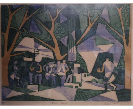 Julian Otto Trevelyan RA (1910 – 1988)Framed Limited edition Etching' Bowls players' signed&nbsp; 8 of 50, 50 x 40cm