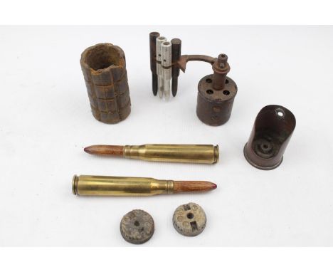 WW2 German MG 15 Drill rounds, trench art bullets, WW1 Grenade casing and other items (7 items)