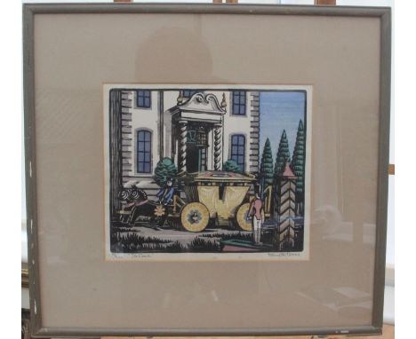 Kenneth Broad (1889-1959) woodblock limited edition "The Coach" signed by the artist and numbered 76/250. Broad exhibited at 