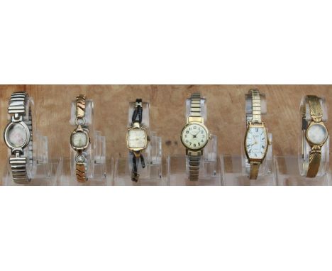 Six Ladies Watches inc Omega, Bulova &amp; Rotary. Lady's Omega 17 jewels gold filled (80 microns) cocktail manual wind wrist