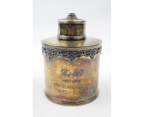 Good Quality Silver tea caddy jar with jewelled lid by Reid &amp; Sons Dublin 1932, 125g total weight 