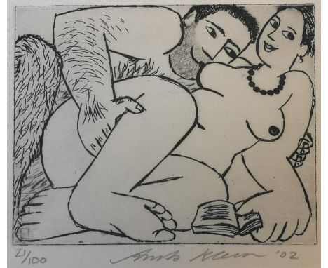 Anita Klein B.1960, 'Nige &amp; the Necklace' Etching 21/100, Signed in Pencil, 14 x 12cm 
