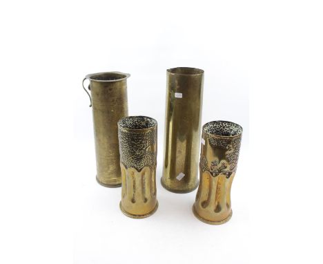 Pair of WW1 Brass Trench Art Vases and 2 other Brass Vases 