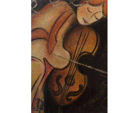 Pascale Bigot French/British Contemporary artist print of a Cello player. 13 x 19cm 