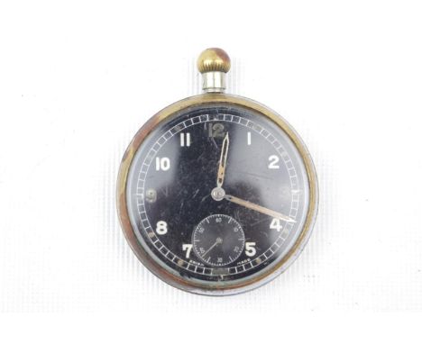 WWII Black faced Pocket watch with numeral face marked GS/TP P168 with Arrow mark, 5cm in Diameter 