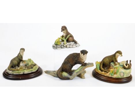 A Border Fine Arts Chiltern Collection Family Life otter family WW14, another similar, 15cm wide, etc. (4)