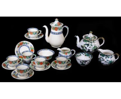 Various Mason's Ironstone Chartreuse pattern, milk jug, 9cm high, teapot, further floral service with part settings for six, 