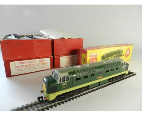 Three Hornby Dublo 2 rail items, a No:2234 Deltic Diesel "Crepello" the model in original box, a 5020 Goods Depot and a 5005 