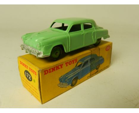 A Dinky Toys No.172 Studebaker Land Cruiser, the model in light green with dark green hubs in correct spotted box