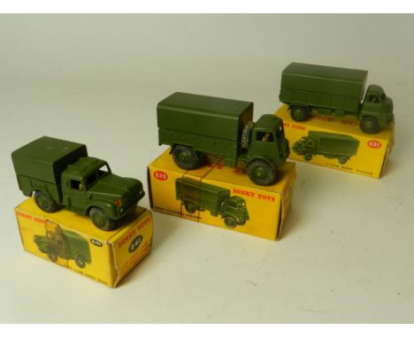 Three boxed Dinky Toys, a 621 Bedford 3 Ton Army Wagon, a 623 Army Covered Wagon, a 641 Army One Ton Truck (3)