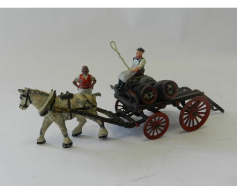 A model of a Brewer's Dray by Taylor and Barratt, the model with barrel ladder, four barrels, horse and refinished driver and