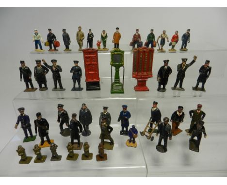 A mixed collection of lead figures by Dinky, Britains and others to include early Hornby railway passengers, larger scale sta