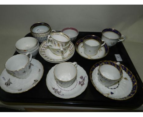 A group of late 18th century English porcelain coffee cups, tea cups and saucers including Flight Worcester