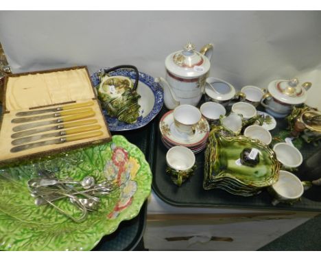 Decorative ceramics and table wares including a Japanese porcelain coffee set, a novelty Majolica style shell form coffee set