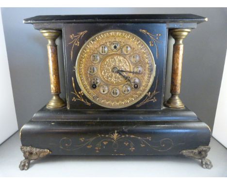 A wooden Mantle Clock by WM Gilbert USA (pendulum and key in office