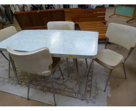 A Formica topped table and matching Faux leather retro chairs