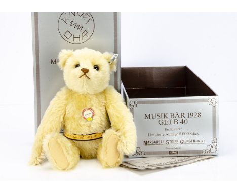 A Steiff limited edition replica Musical Bear 1928 Yellow,  4918 of 8000, in original box with certificate and outer box, 199