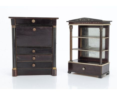 Two German larger scale dolls' house Biedermeier cabinets, a secretaire with mirrored niche with drawers --6in. (15cm.) high;