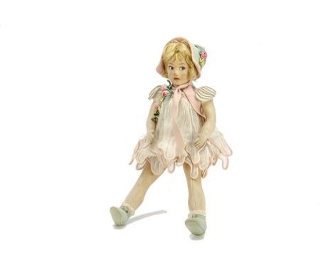 A rare Lenci pressed felt girl doll, with brown painted side glancing eyes, blonde mohair wig, swivel head, simply hinged wit