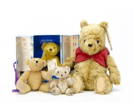 A Merrythought limited edition Titanic Bear,  in original box --7½in. (19cm.) high; a Gun Classic Pooh; an Atlas teddy bear; 