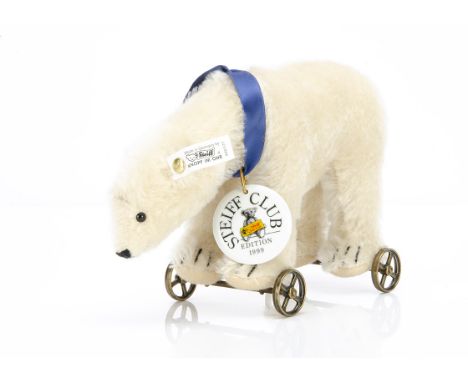 A Steiff limited Club Edition 1999/2000 Polar Bear on Wheels 1910, 1345 for the year, in original box with certificate and ou