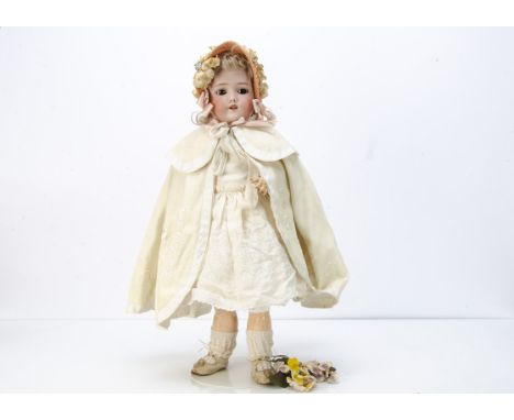 A Simon &amp; Halbig for Heinrich Handwerck 99 child doll,  with brown sleeping eyes, pierced ears, original blonde mohair wi